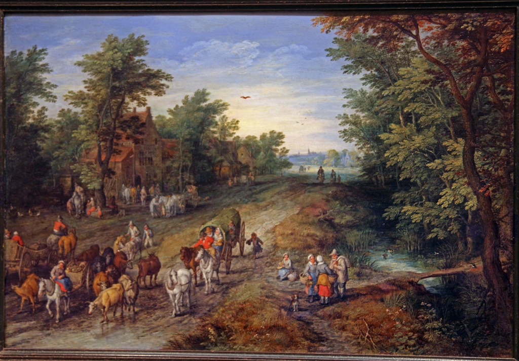 Country road with Travelers and Inn